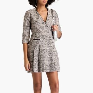 Maje Pleated metallic bouclé-tweed mini dress